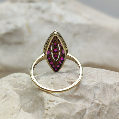 Vintage Ruby Navette ring in 14K gold