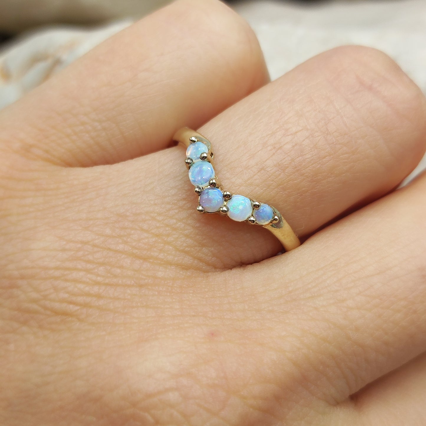 Vintage Opal wishbone ring in 9K gold