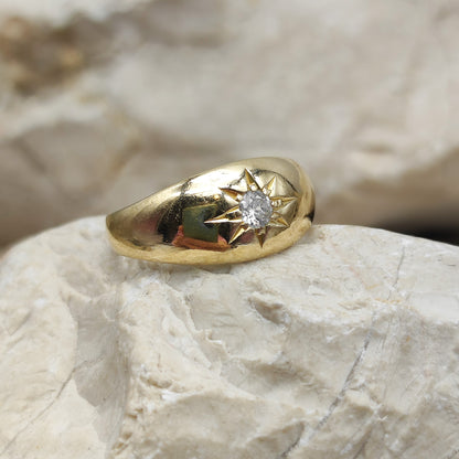 Antique Starburst 0.15ct Old European cut Diamond ring in 18K gold