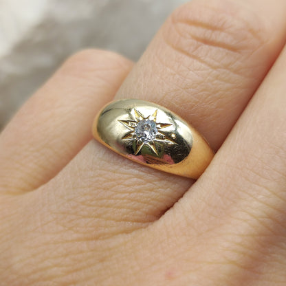 Antique Starburst 0.15ct Old European cut Diamond ring in 18K gold