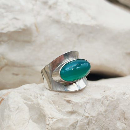 Vintage Silver Ring with Green Agate by Niels Erik From