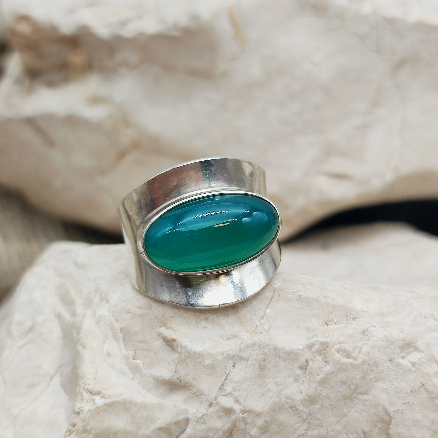 Vintage Silver Ring with Green Agate by Niels Erik From