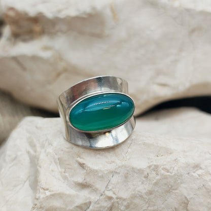 Vintage Silver Ring with Green Agate by Niels Erik From