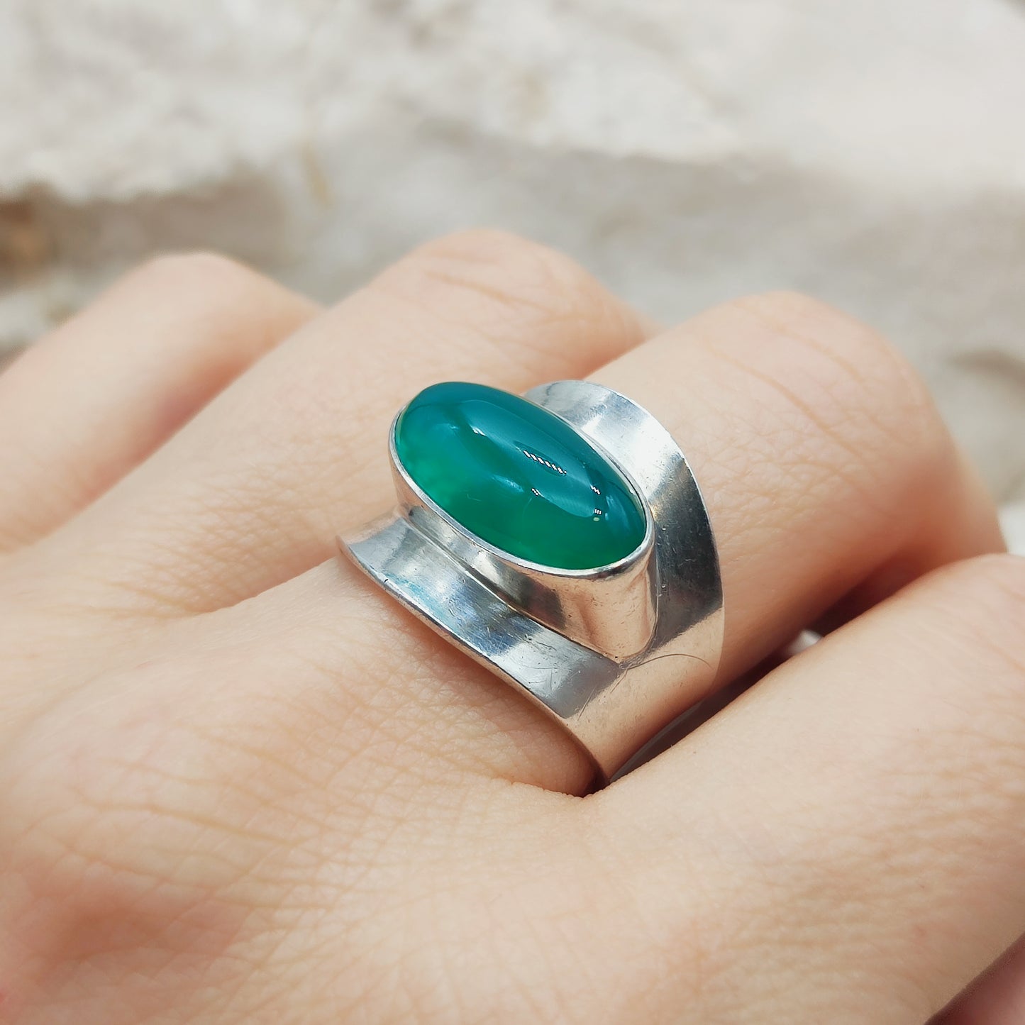 Vintage Silver Ring with Green Agate by Niels Erik From