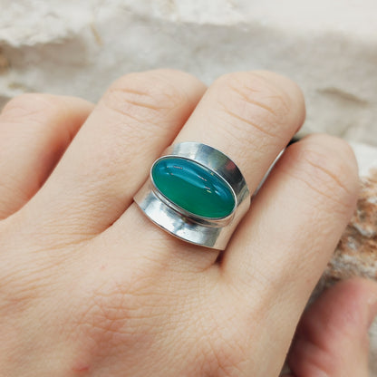 Vintage Silver Ring with Green Agate by Niels Erik From