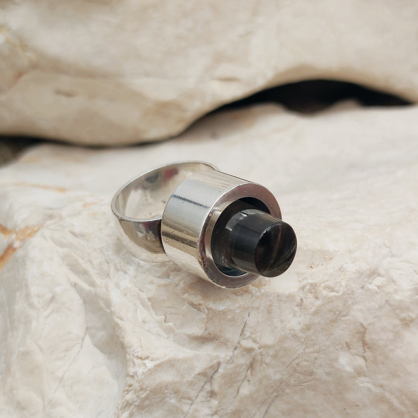Vintage Sterling Silver Ring with Smoky Quartz Cone by Karl Gustav Hansen for Hans Hansen