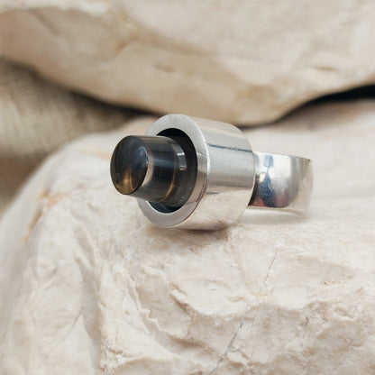 Vintage Sterling Silver Ring with Smoky Quartz Cone by Karl Gustav Hansen for Hans Hansen