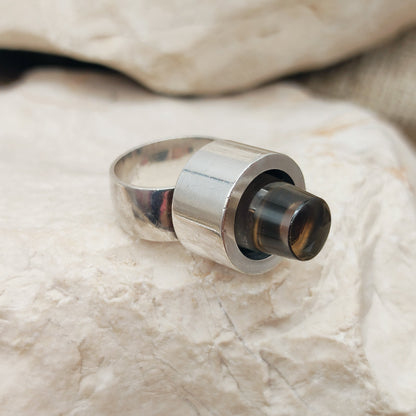 Vintage Sterling Silver Ring with Smoky Quartz Cone by Karl Gustav Hansen for Hans Hansen
