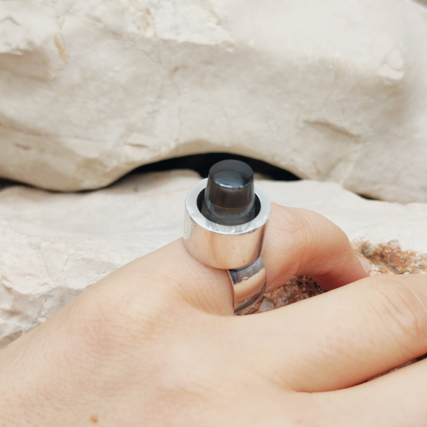 Vintage Sterling Silver Ring with Smoky Quartz Cone by Karl Gustav Hansen for Hans Hansen