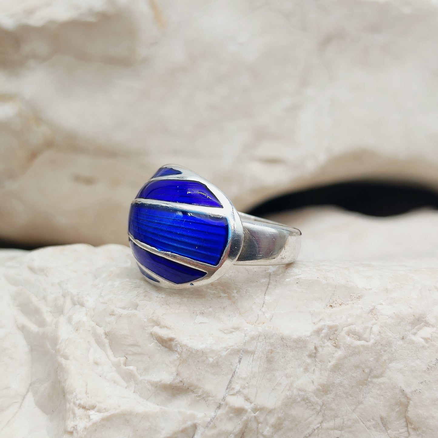 David Andersen Sterling Silver Blue Enamel Ring