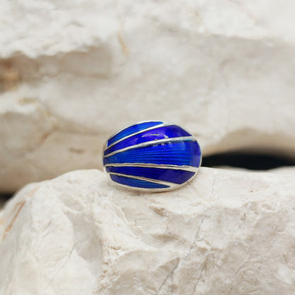 Zilveren ring van David Andersen met kobaltblauw email detail