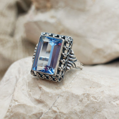 Vintage Interbellum Blue Spinel Silver Ring
