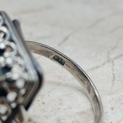 Vintage Interbellum Blue Spinel Silver Ring