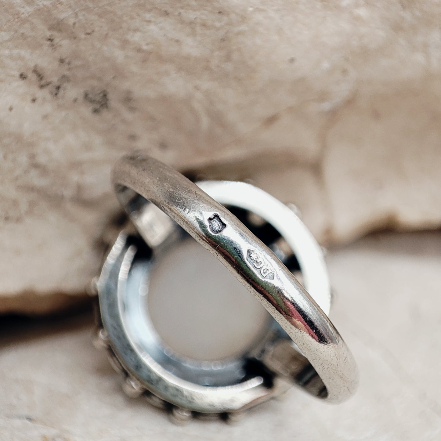 Vintage Interbellum White Quartz Silver Ring