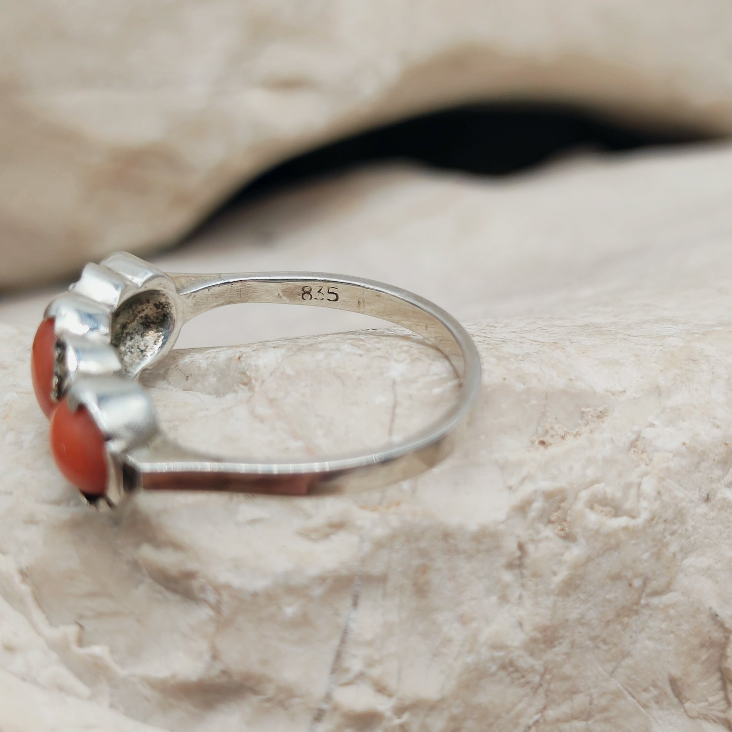 Art Deco silver ring with Coral
