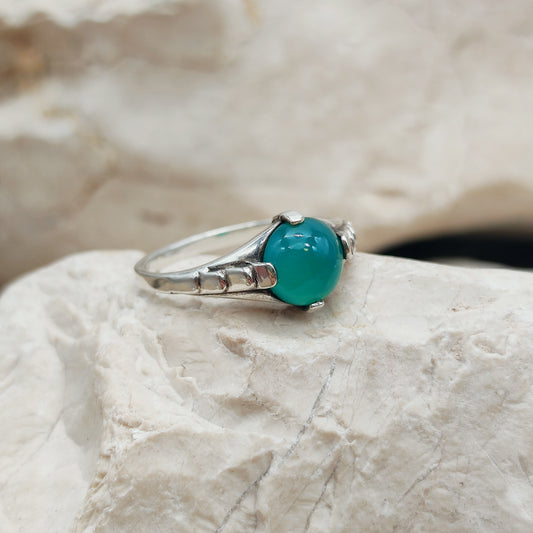 Art Deco silver ring with Green Agate