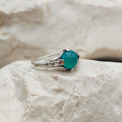 Art Deco silver ring with Green Agate