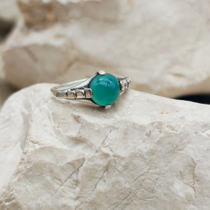 Art Deco silver ring with Green Agate