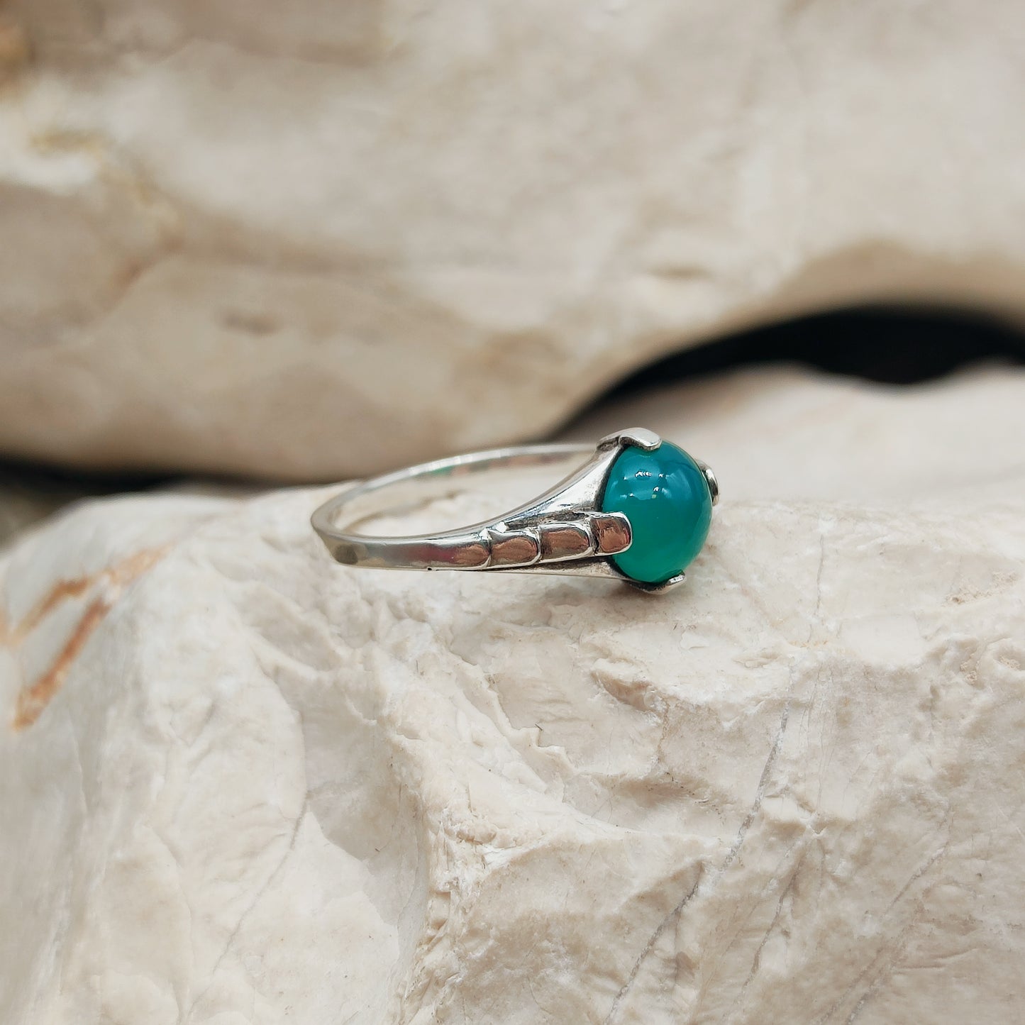 Art Deco silver ring with Green Agate