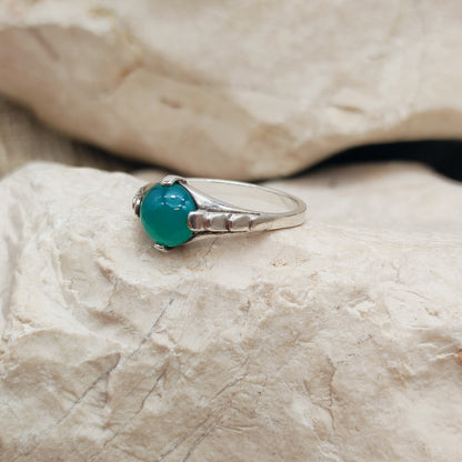Art Deco silver ring with Green Agate