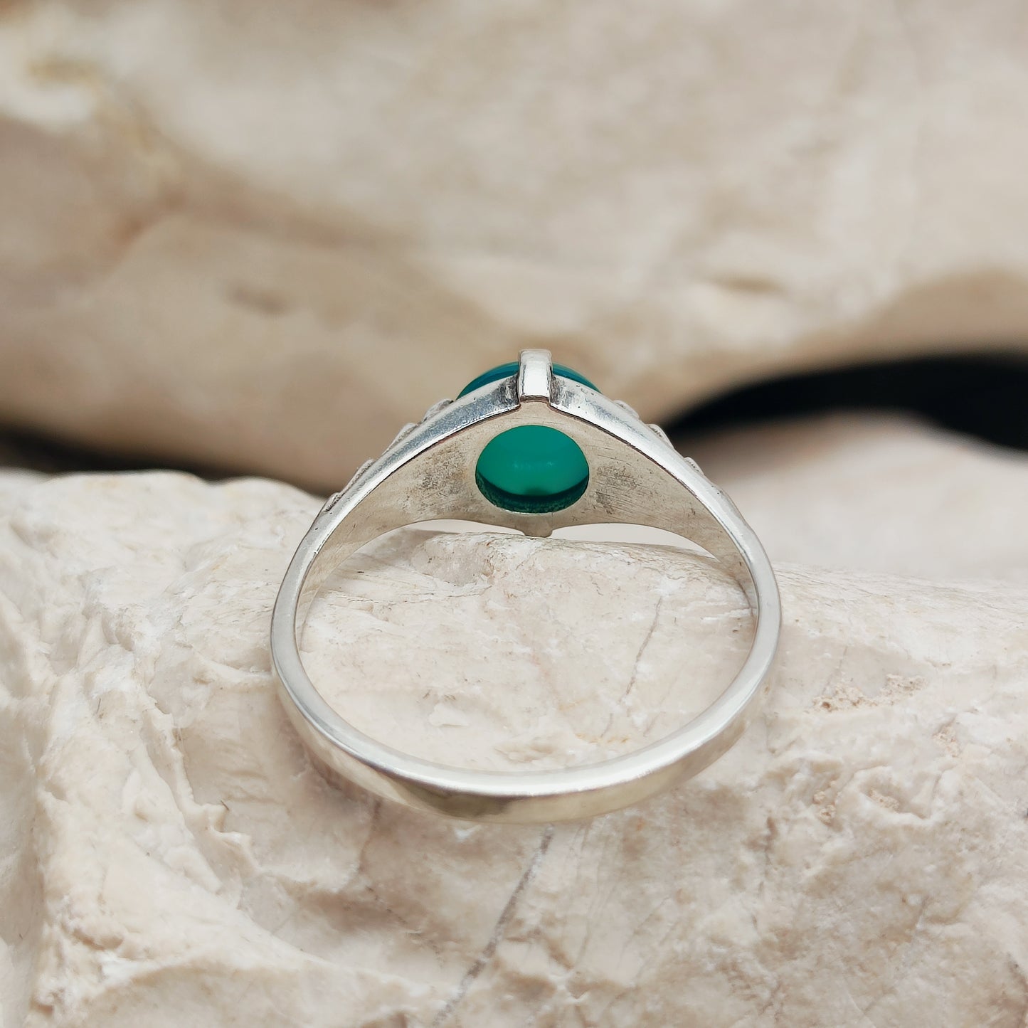 Art Deco silver ring with Green Agate
