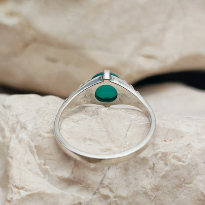 Art Deco silver ring with Green Agate