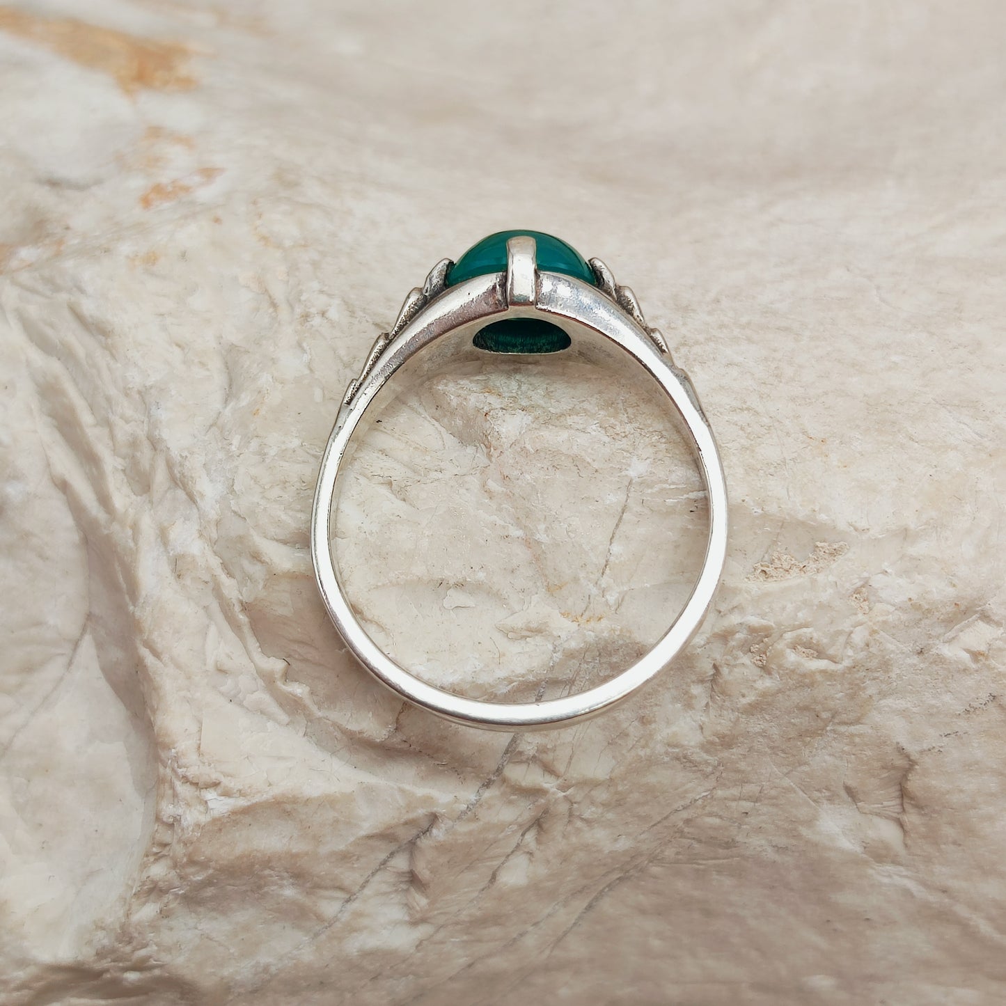 Art Deco silver ring with Green Agate