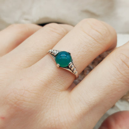 Art Deco silver ring with Green Agate