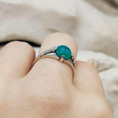Art Deco silver ring with Green Agate