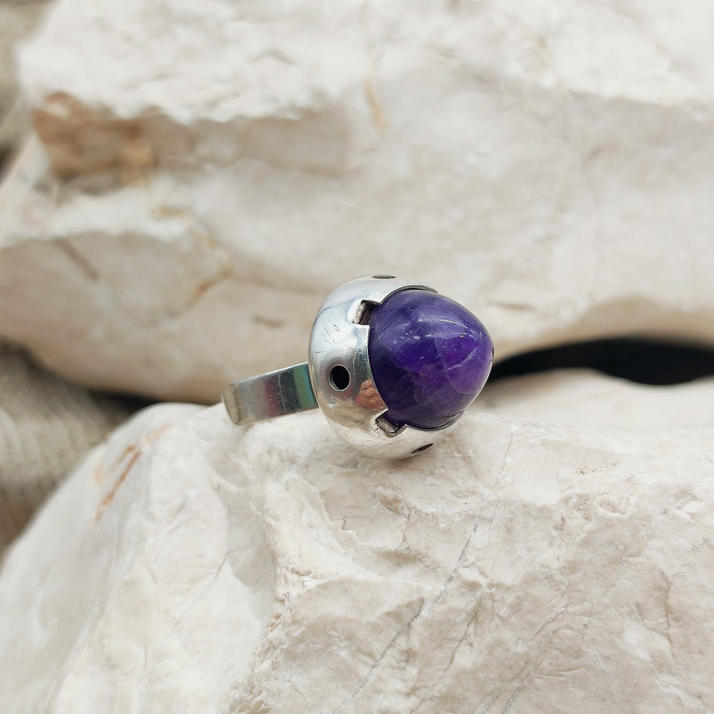 Vintage Amethyst Dome Silver Ring, Finland