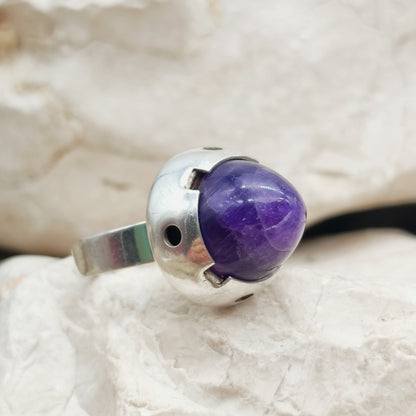 Vintage Amethyst Dome Silver Ring, Finland