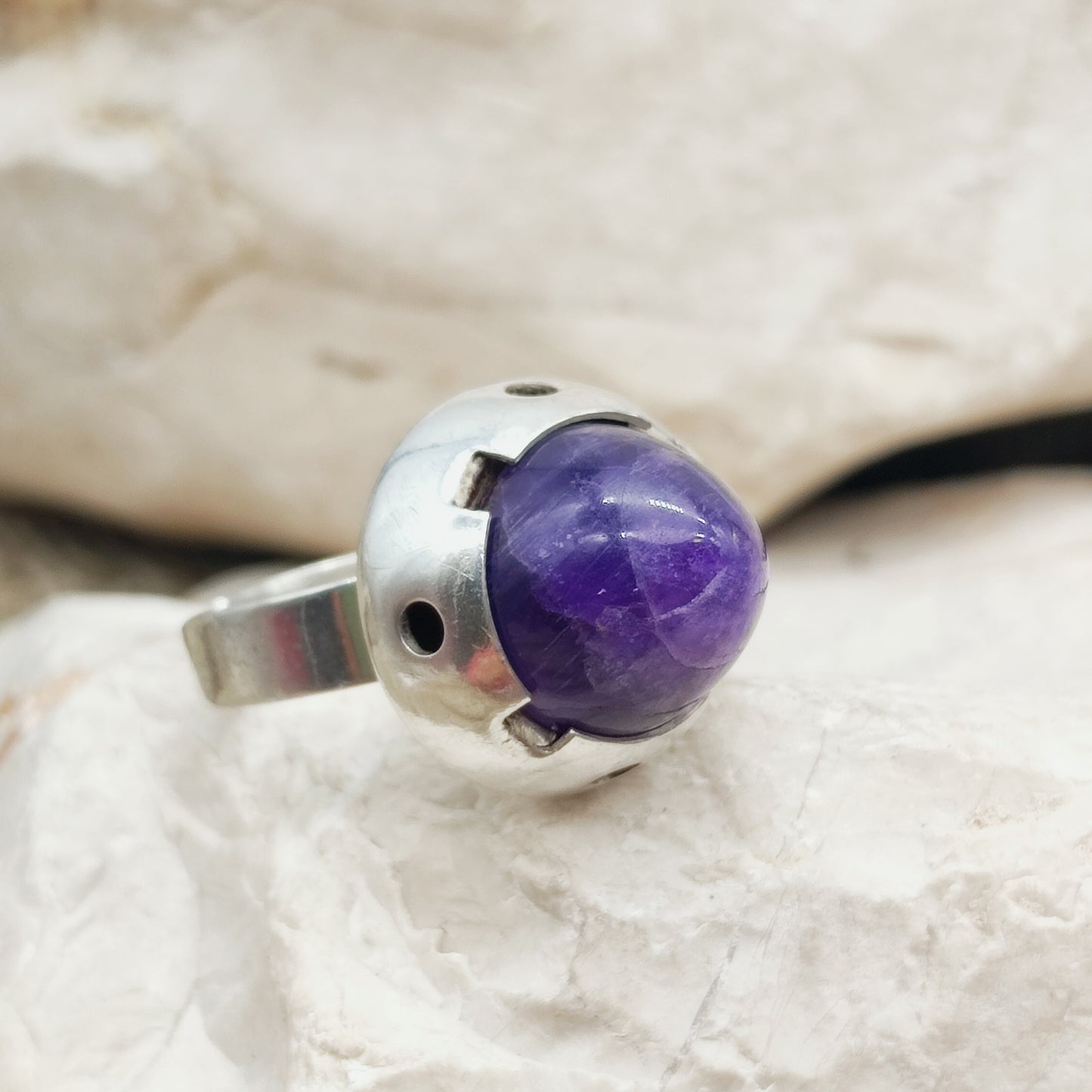 Vintage Amethyst Dome Silver Ring, Finland