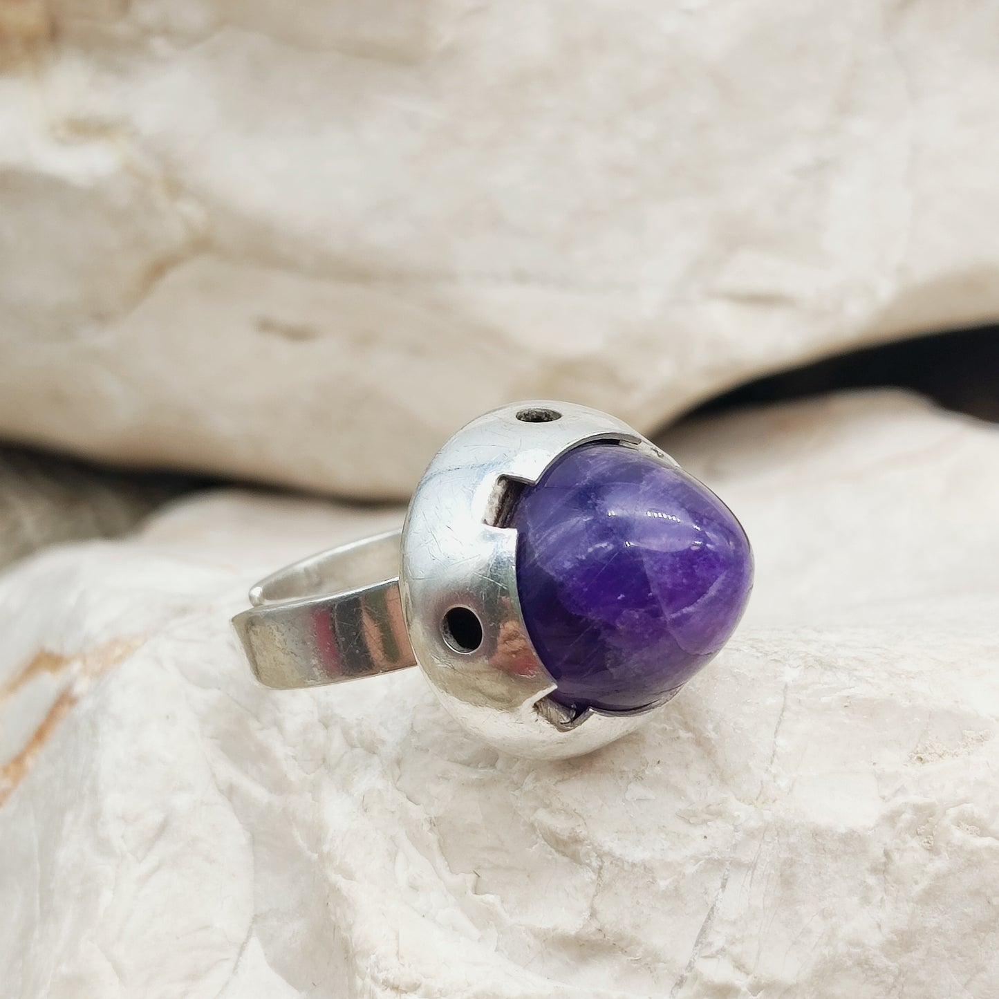 Vintage Amethyst Dome Silver Ring, Finland