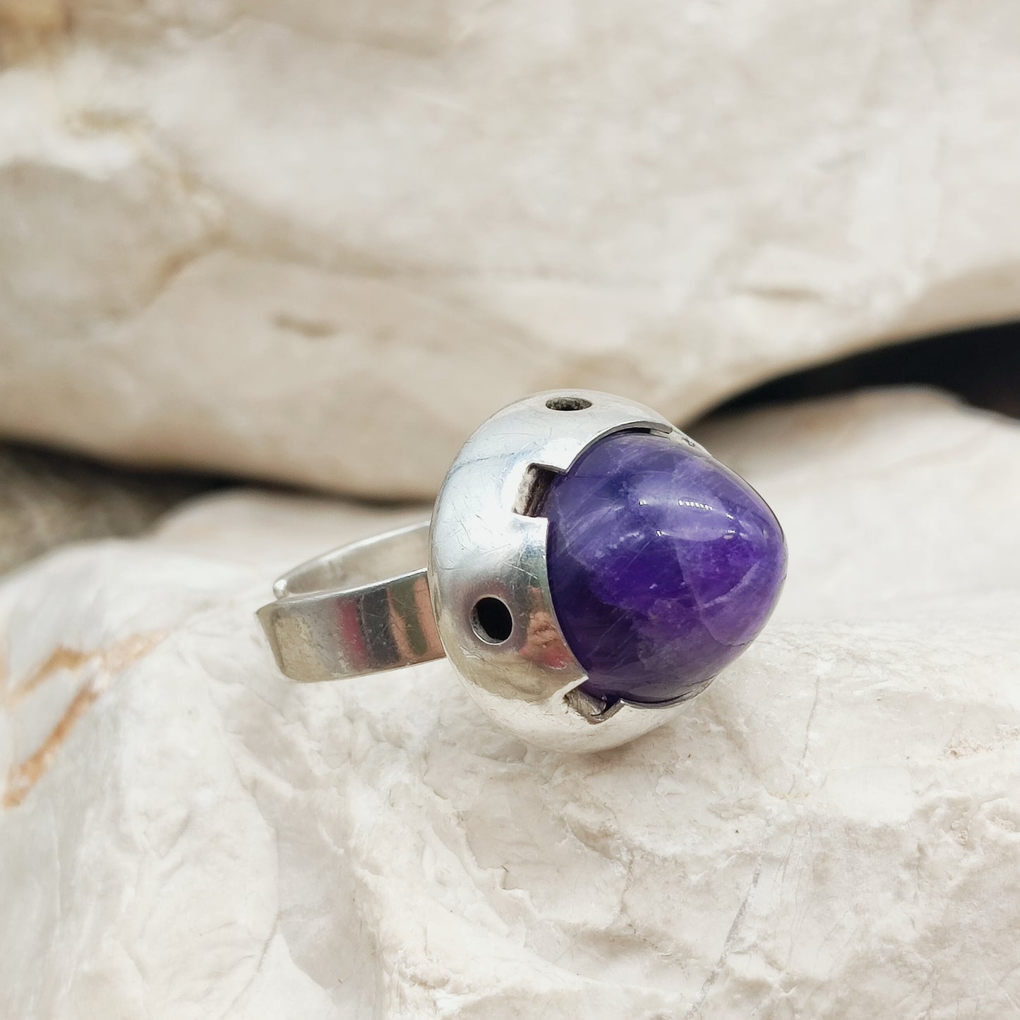 Vintage Amethyst Dome Silver Ring, Finland