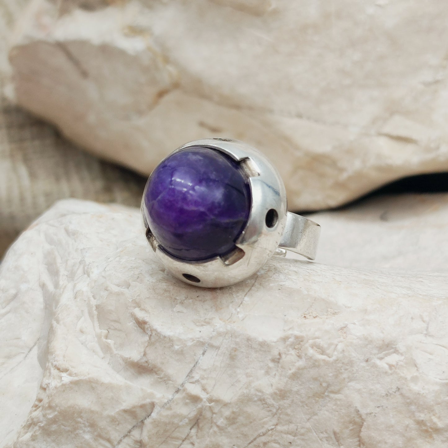 Vintage Amethyst Dome Silver Ring, Finland