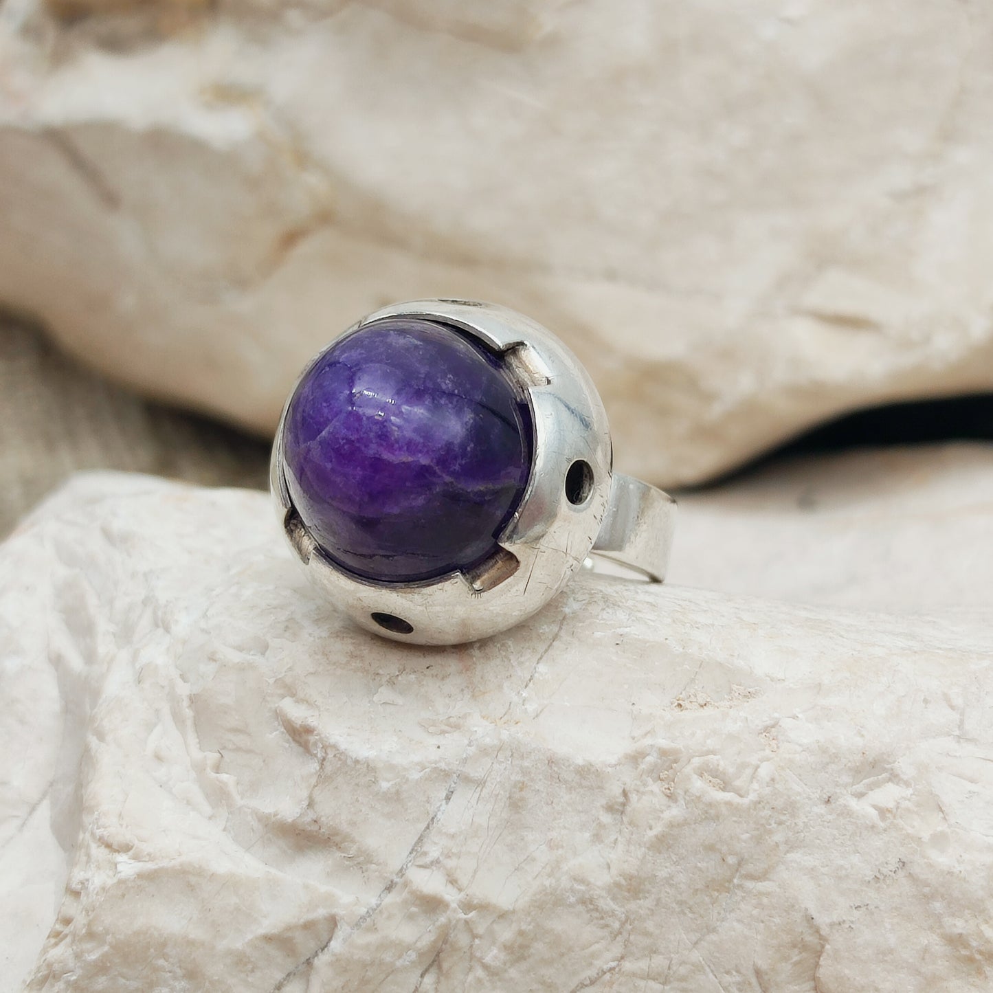Vintage Amethyst Dome Silver Ring, Finland
