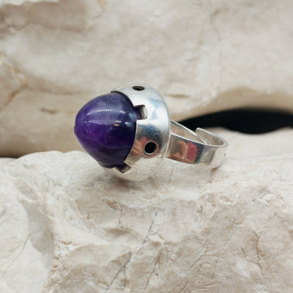 Vintage Amethyst Dome Silver Ring, Finland