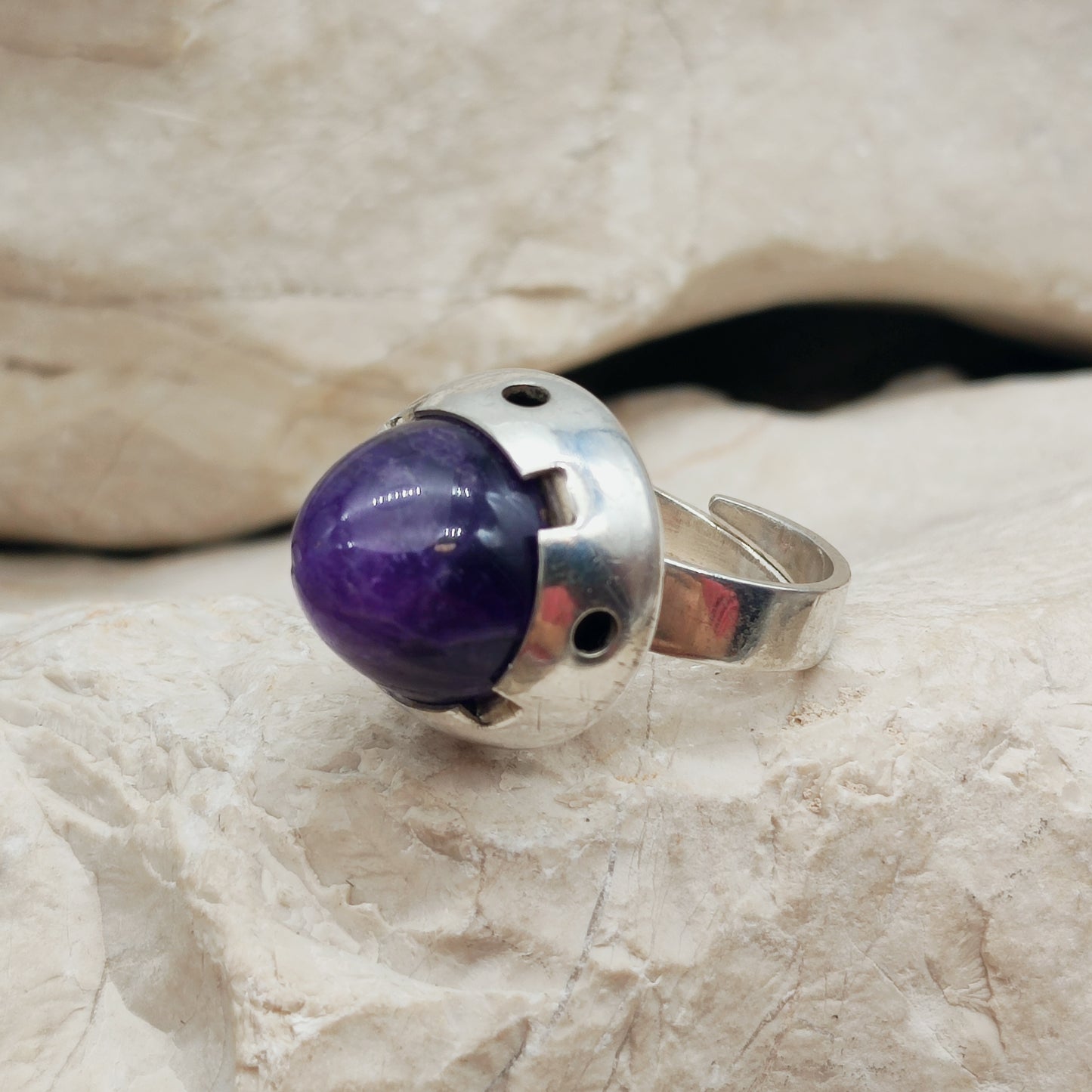 Vintage Amethyst Dome Silver Ring, Finland