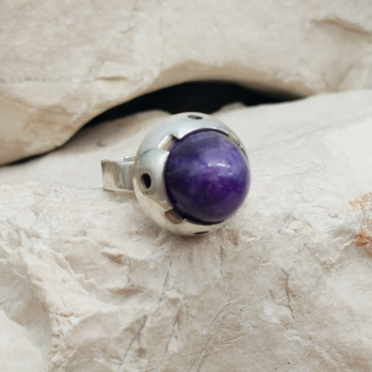 Vintage Amethyst Dome Silver Ring, Finland