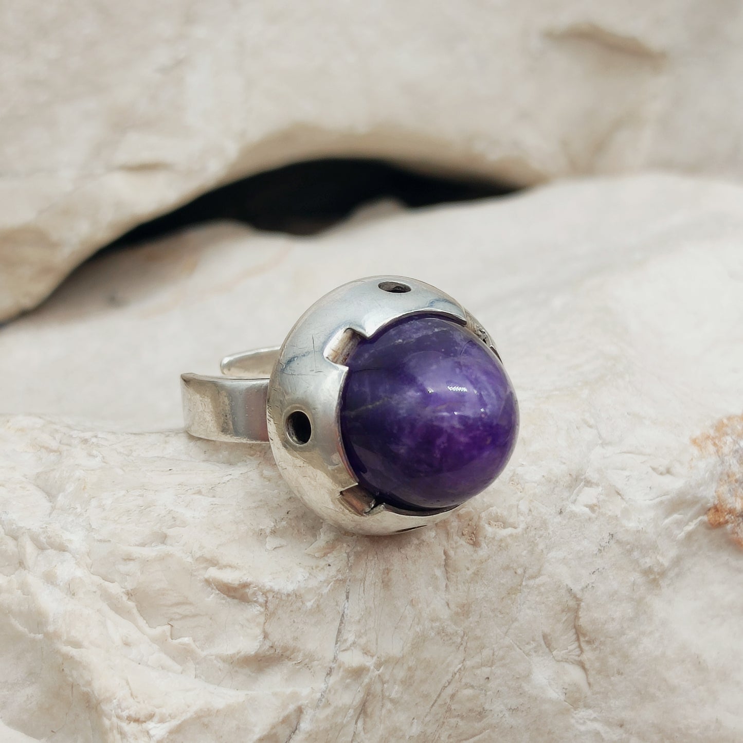 Vintage Amethyst Dome Silver Ring, Finland