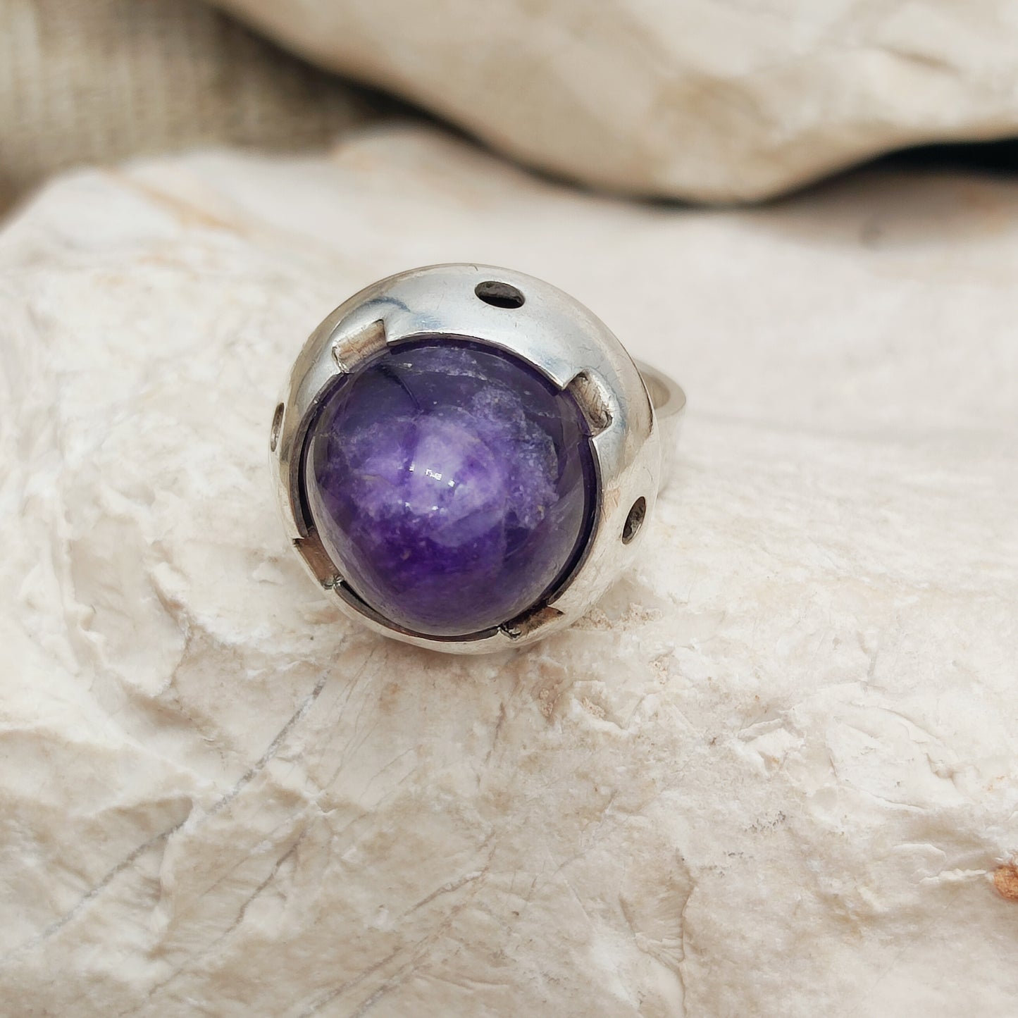 Vintage Amethyst Dome Silver Ring, Finland