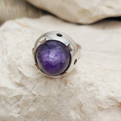 Vintage Amethyst Dome Silver Ring, Finland
