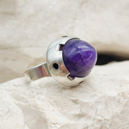 Vintage Amethyst Dome Silver Ring, Finland