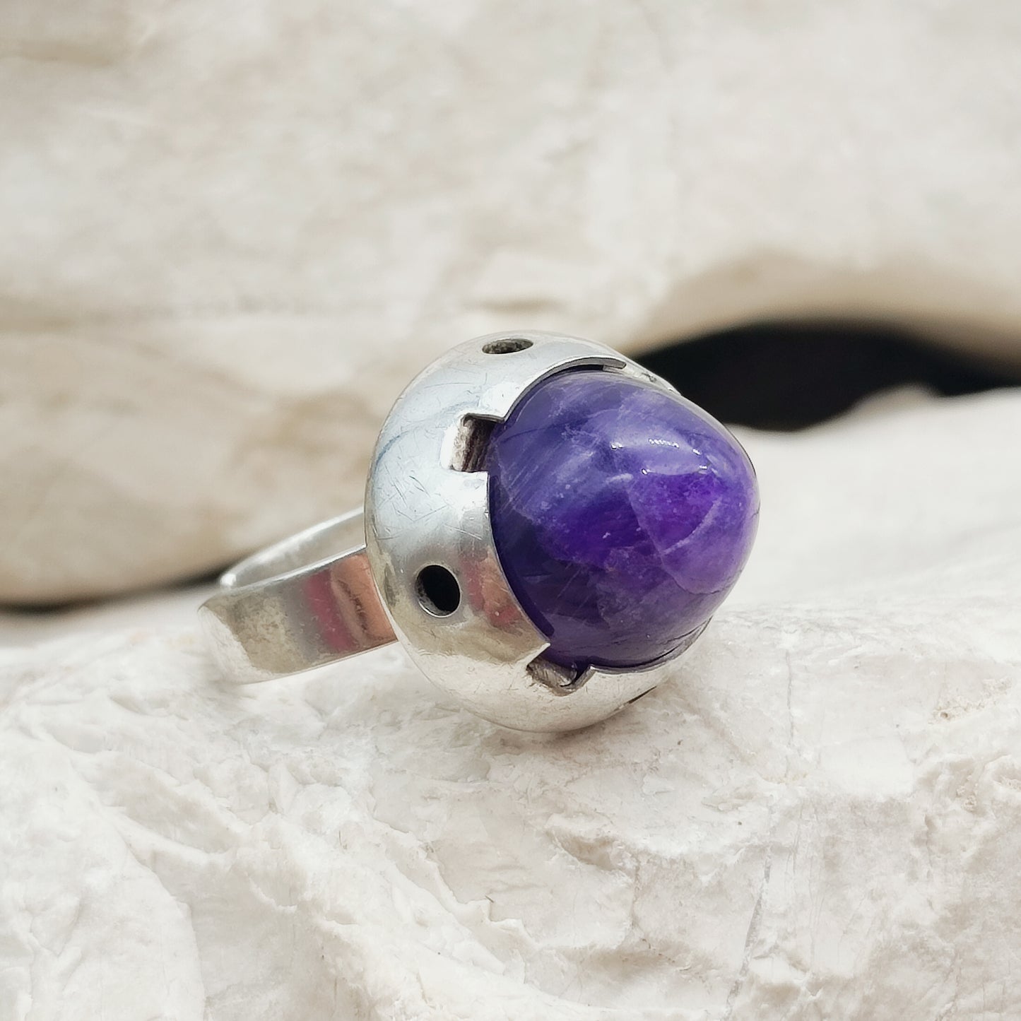 Vintage Amethyst Dome Silver Ring, Finland