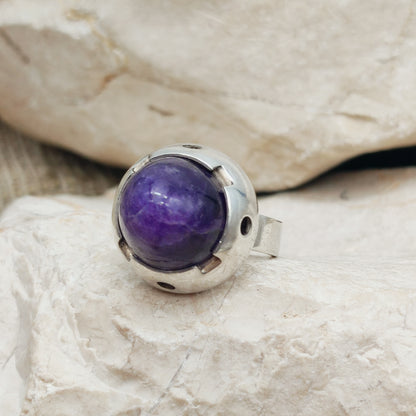 Vintage Amethyst Dome Silver Ring, Finland