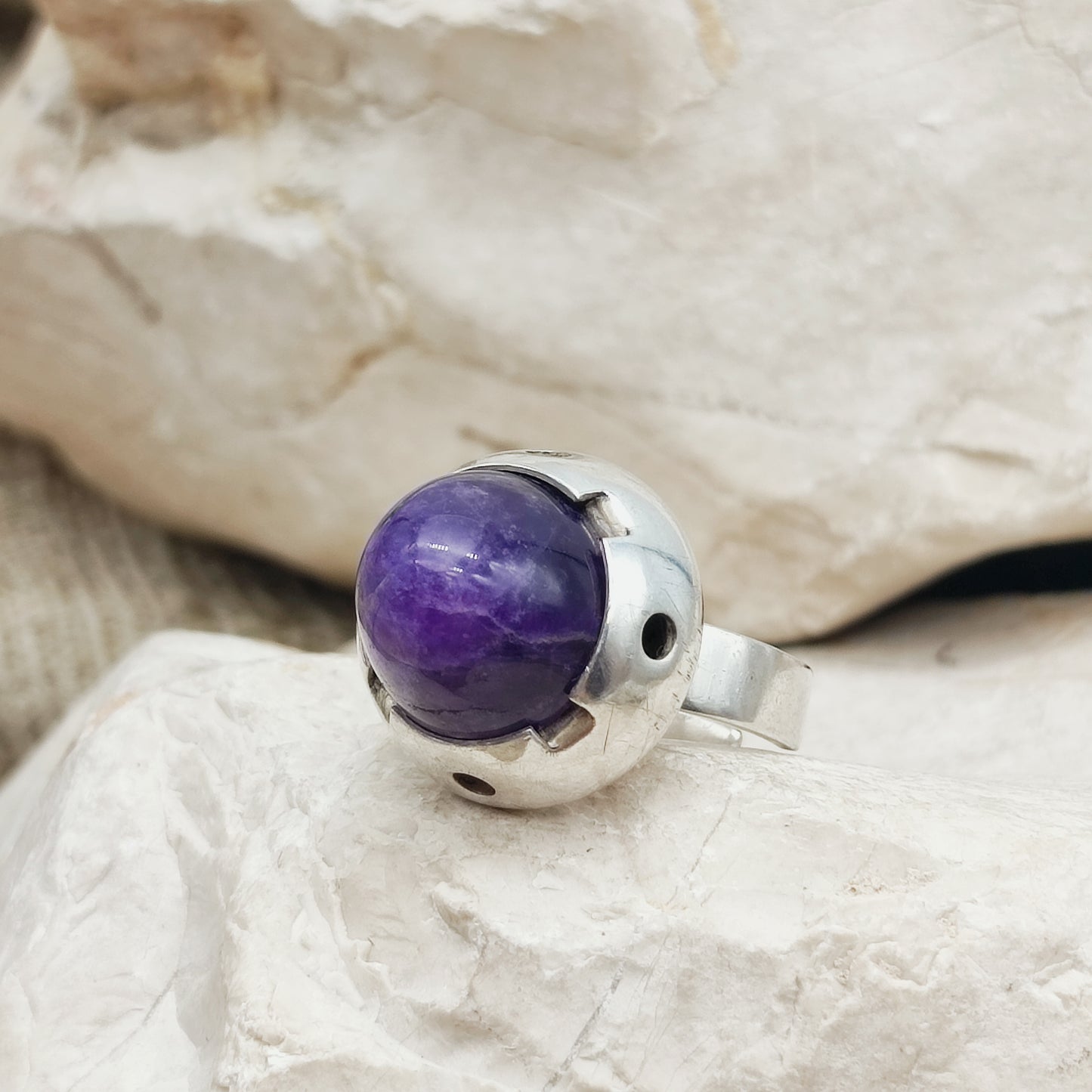 Vintage Amethyst Dome Silver Ring, Finland