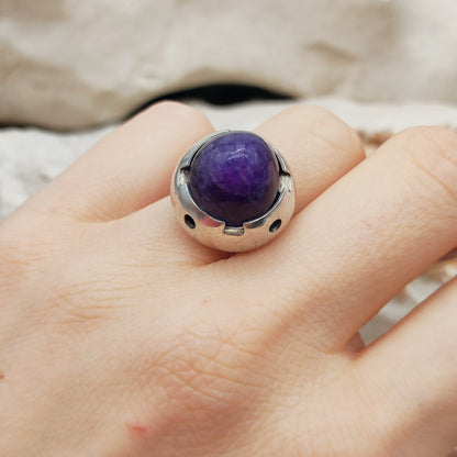Vintage Amethyst Dome Silver Ring, Finland