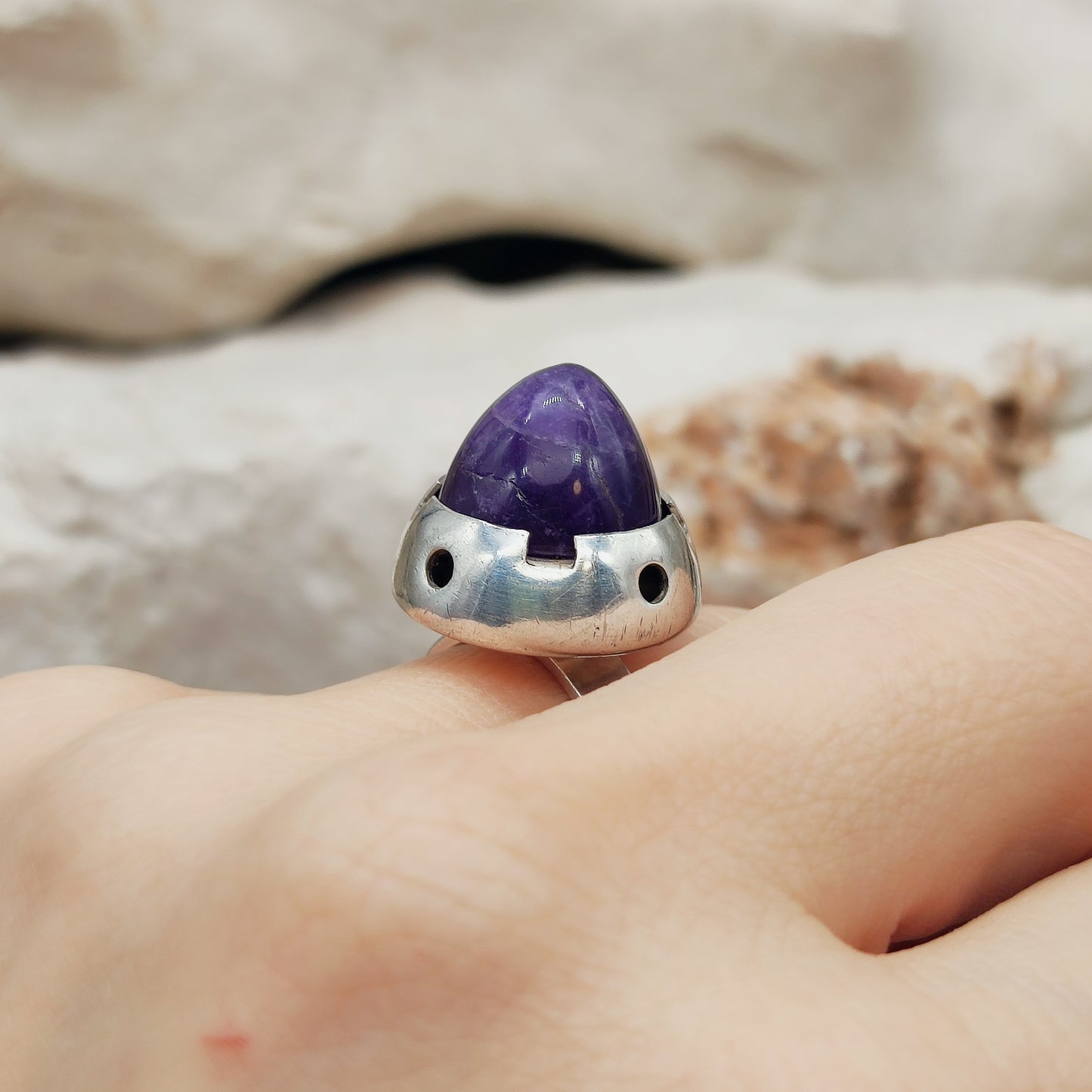 Vintage Amethyst Dome Silver Ring, Finland