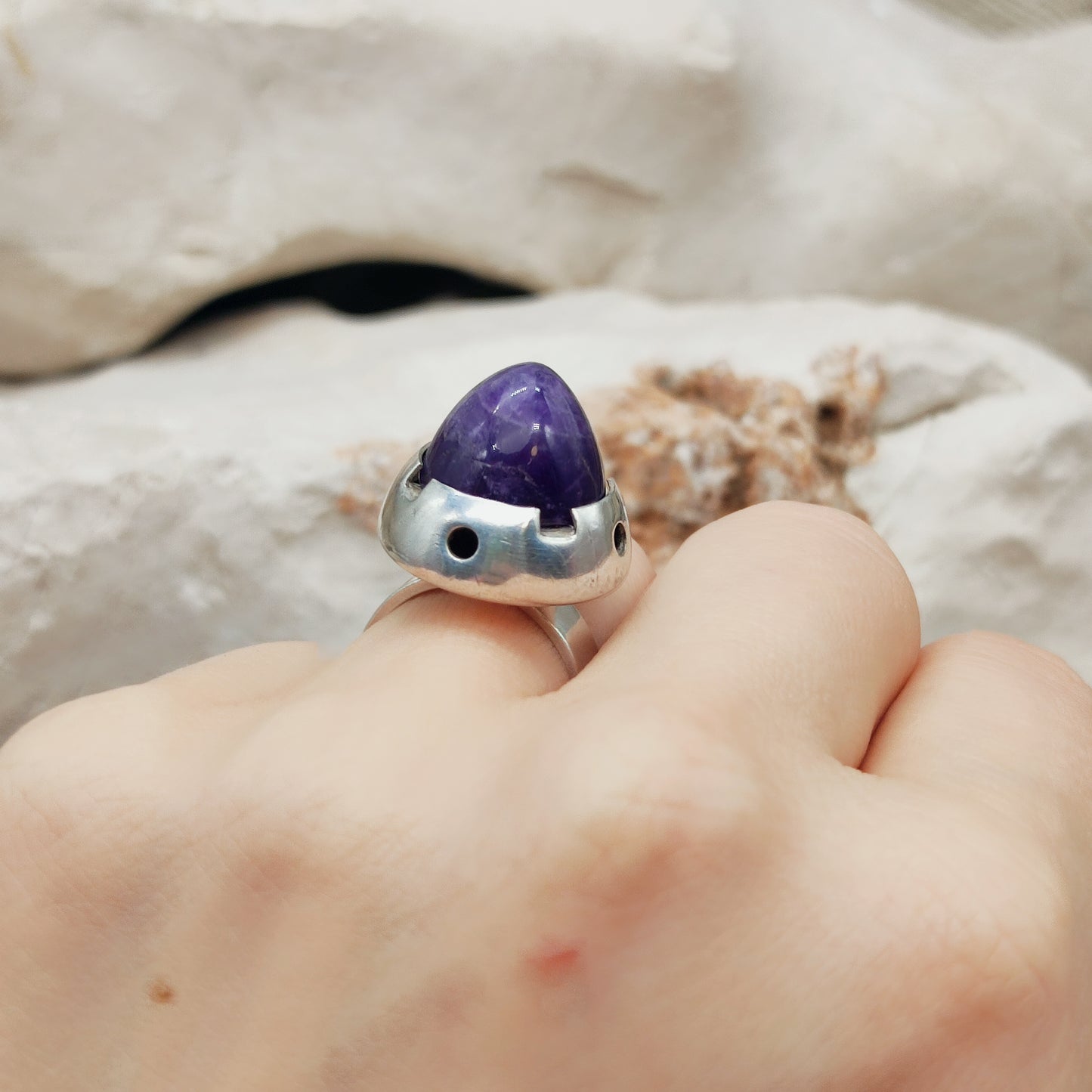 Vintage Amethyst Dome Silver Ring, Finland