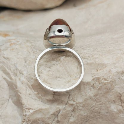 Vintage Red Moss Agate Dome Silver Ring, Finland 1969-1972